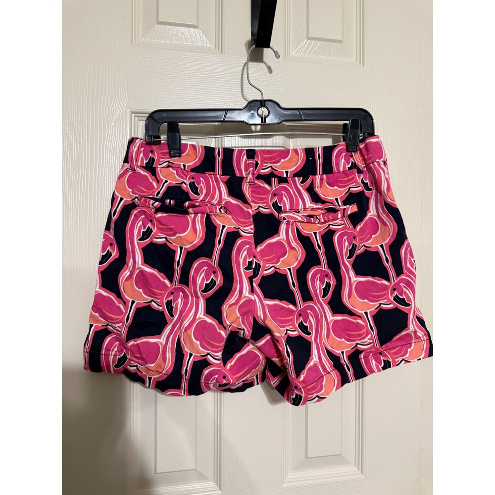 Crown & Ivy Pink Flamingo Print Chino Shorts Womens Size 8 Navy Blue Tropical - Picture 3 of 4